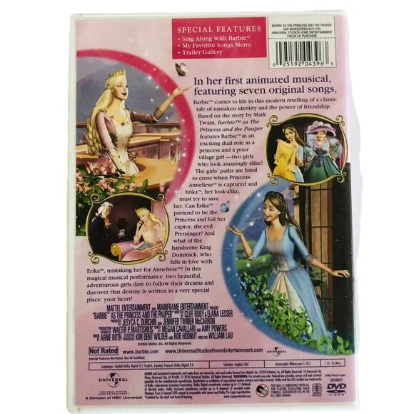 Barbie as The Princess and the Pauper DVD, 2004 Mattel English French Spanish - Picture 15 of 16